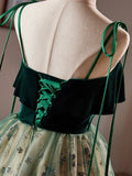 A-Line Velvet Tulle Sequin Lace Short Green Homecoming Dress, Green Party Dress