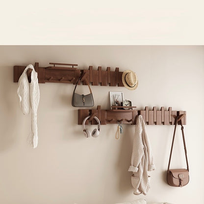 Modern Wall-Mounted Coat Rack with Shelf | Solid Wood Hook Ra
