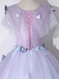A-Line Round Neck Tulle Purple Long Prom Dress, Purple Formal Dress