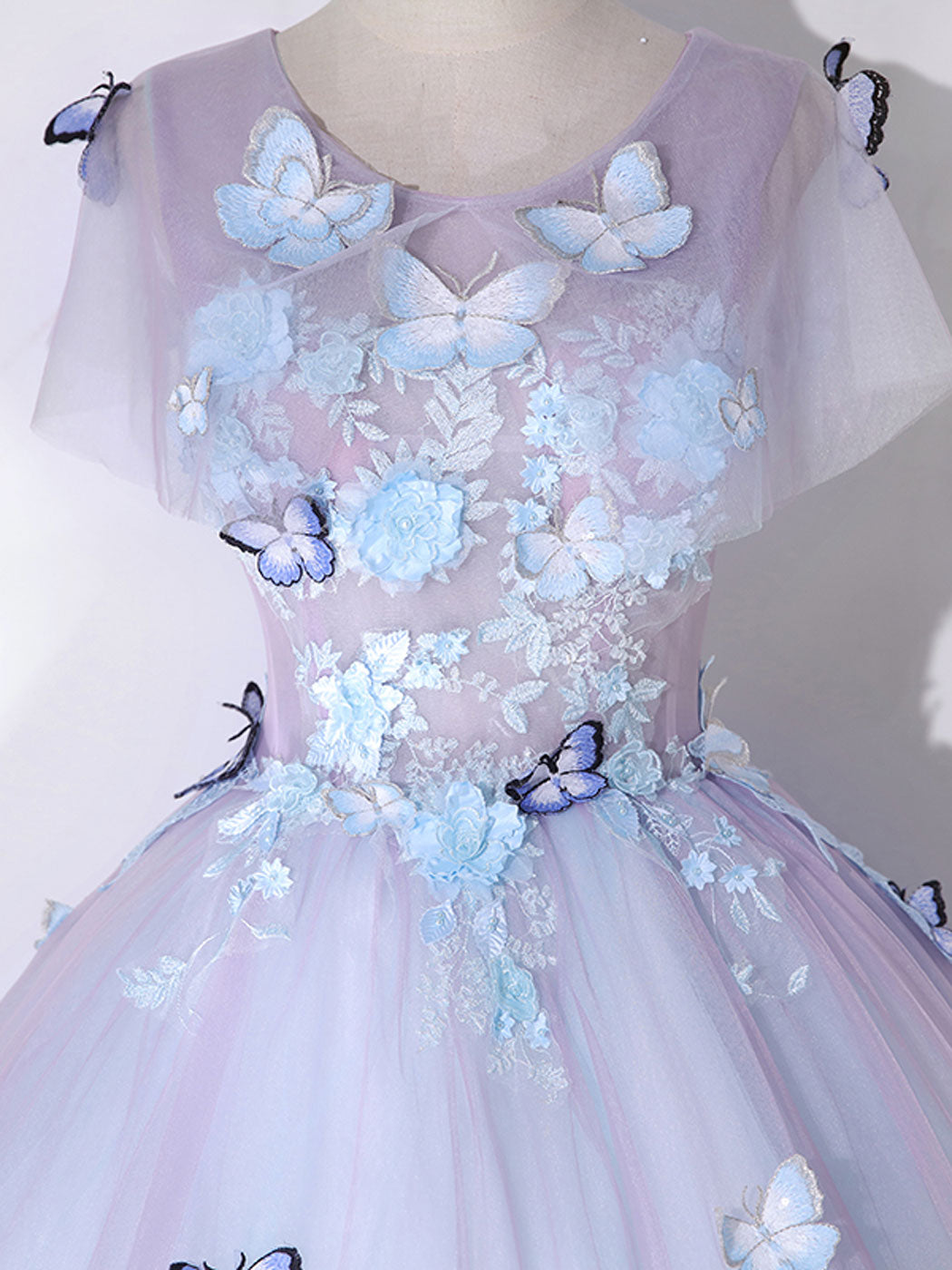 A-Line Round Neck Tulle Purple Long Prom Dress, Purple Formal Dress