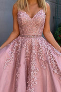 Pink sweetheart tulle lace long prom dress lace formal dress