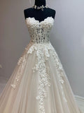 Ivory sweetheart neck tulle lace long prom dress, tulle formal dress
