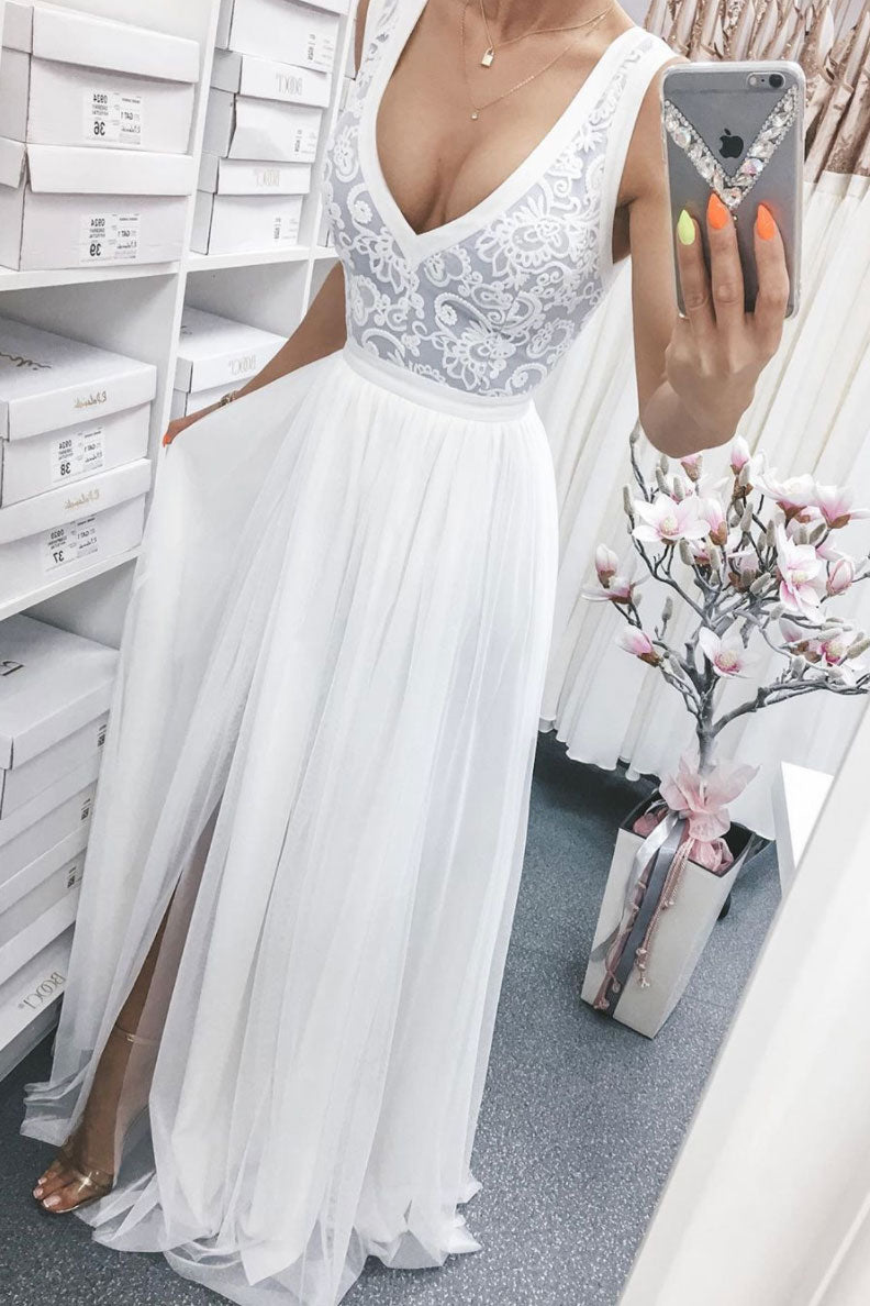 Light pink tulle lace long prom dress tulle lace bridesmaid dress