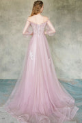 Pink tulle lace long prom dress pink tulle formal dress