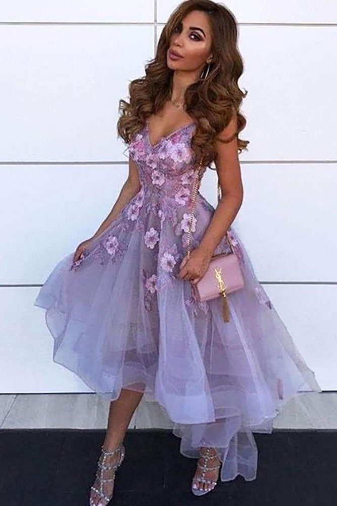 Purple tulle lace high neck prom dress lace homecoming dress