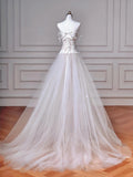 A-Line Tulle Lace Ivory Long Prom Dress, Ivory Long Formal Dress