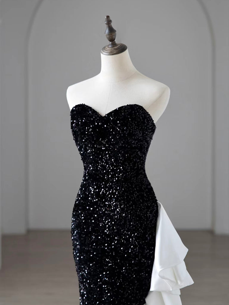 Mermaid Sequin Black Long Prom Dress, Black Long Formal Dress