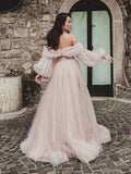 Pink tulle long prom dress, pink tulle long evening dress