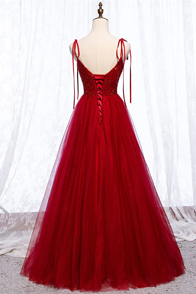 Burgundy sweetheart beads long prom dress, burgundy evening dress