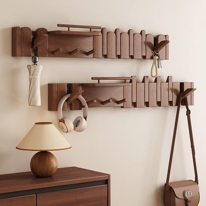 Modern Wall-Mounted Coat Rack with Shelf | Solid Wood Hook Ra