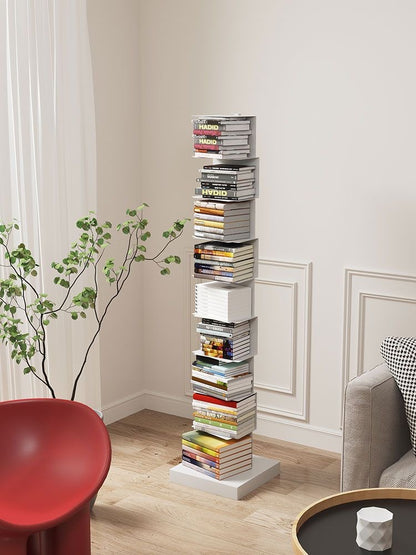 Modern Floating Metal Bookshelf - 5, 6, 8, and 9 Tier Vertical Storage | Space-Saving Metal Bookcase for Home & Office