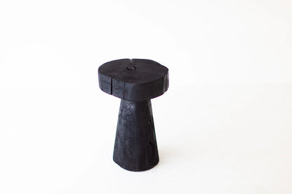 Charred Black Wood Side Table – Sculptural Solid Wood Accent Stool