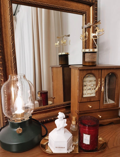 Vintage Wooden Jewelry Box Cabinet with Glass Doors