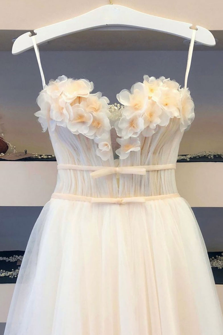 Champagne tulle lace long prom dress tulle lace evening dress