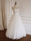 White A-Line Tulle Lace Long Prom Dress, White Formal Dress