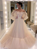 Champagne tulle lace long prom dress, champagne evening dress