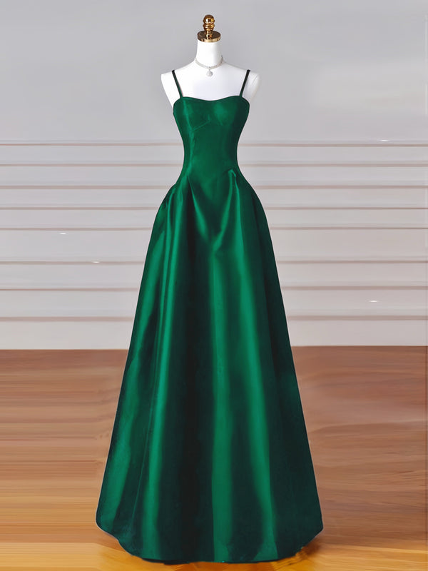 Simple A-Line Satin Green Long Prom Dress, Green Long Formal Dress