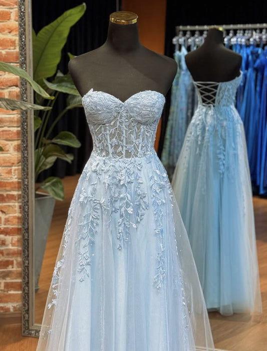 Unique Sweetheart  Neck Tulle Lace Long Prom Dress, Lace Long Formal Dress