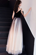Unique black tulle long prom dress, black tulle evening dress