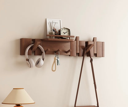 Modern Wall-Mounted Coat Rack with Shelf | Solid Wood Hook Ra