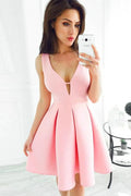 Simple pink satin short prom dress pink homecoming dress