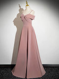 A-Line Velvet Pink Long Prom Dress, Pink Long Formal Dress