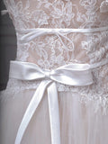 A-Line Tulle Lace Ivory Long Prom Dress, Ivory Long Formal Dress