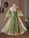 A-Line Sweetheart Neck Tulle Lace Short Prom Dress, Green Homecoming Dress