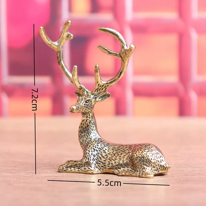 Miniature Brass Stag Figurine – Elegant Resting Deer Statue for Home & Holiday Decor