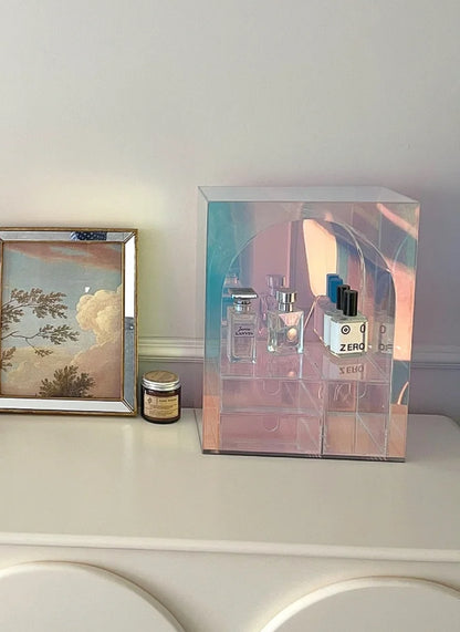 Iridescent Tabletop Shelf for Makeup Acrylic Organizer Vanity Storage
