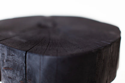 Charred Black Wood Side Table – Sculptural Solid Wood Accent Stool