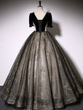 A-Line Tulle Lace Black Long Prom Dresses, Black Formal Evening Dresses