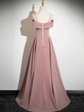 A-Line Velvet Pink Long Prom Dress, Pink Long Formal Dress