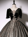 A-Line Tulle Lace Black Long Prom Dresses, Black Formal Evening Dresses