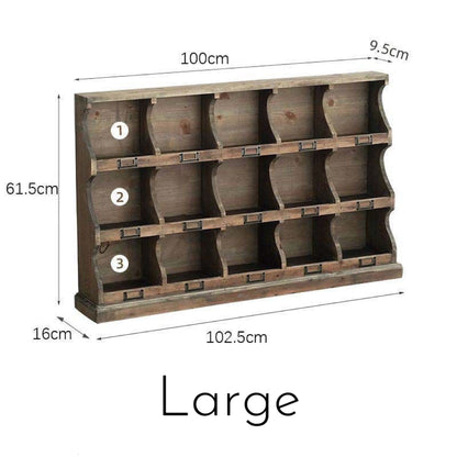 Vintage Wooden Wall Cubby Shelf Organizer – Rustic Display & Storage