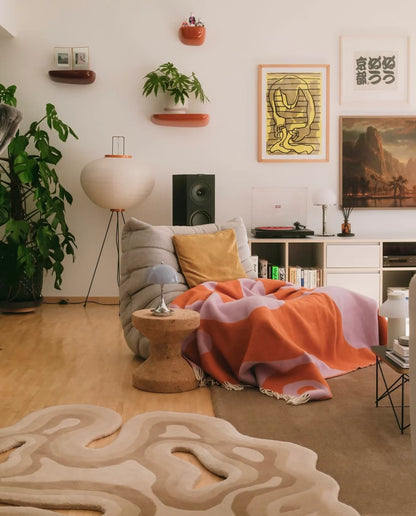 Japanese Wabi-Sabi Style Rice Paper Round Floor Lantern Lamp