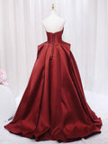 A-Line Satin Burgundy Long Prom Dress, Burgundy Formal Dress