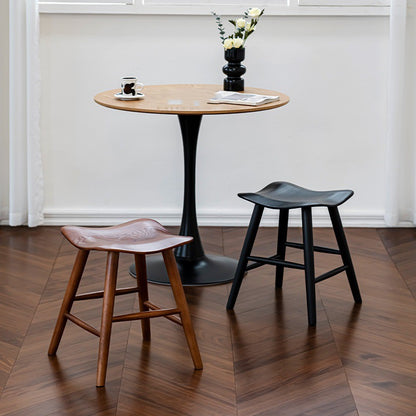 Mid-Century Modern Solid Wood Saddle Stool – Ergonomic Sculpted Low Stool