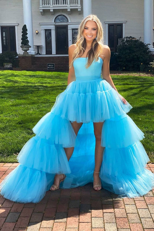 Blue tulle long prom dress blue tulle formal dress