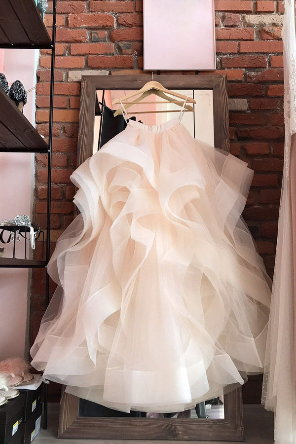 Champagne tulle long prom dress, evening dress