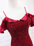 Mermaid V Neck Burgundy Long Prom Dress, Burgundy Long Evening Dress