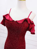 Mermaid V Neck Burgundy Long Prom Dress, Burgundy Long Evening Dress
