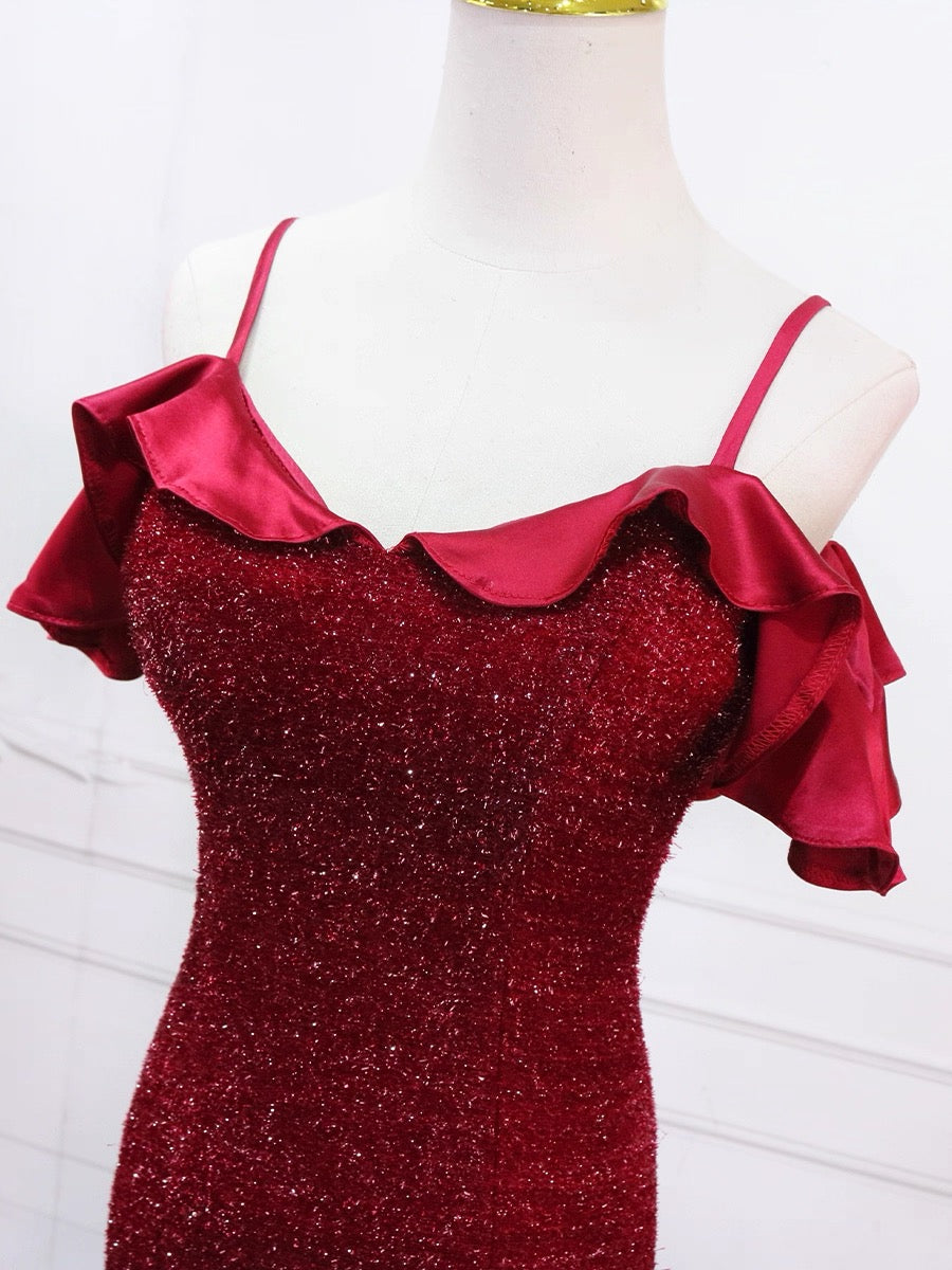 Mermaid V Neck Burgundy Long Prom Dress, Burgundy Long Evening Dress
