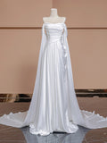 A-Line Satin White Long Prom Dress, White Long Formal Dress