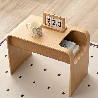 C-Shaped Convertible Wood Side Table With Storage