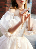 Cute white long sleeve taffeta short prom dress white evening dress