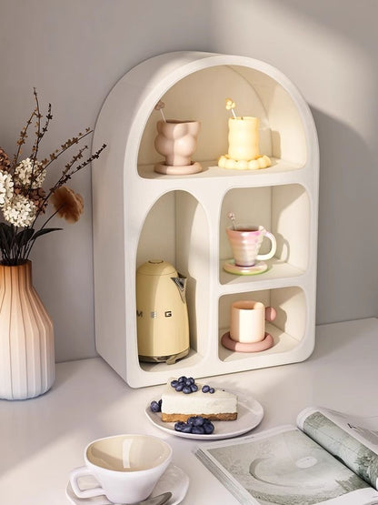 Arched Round Corners White Floating Wall Shelves Textured Finished