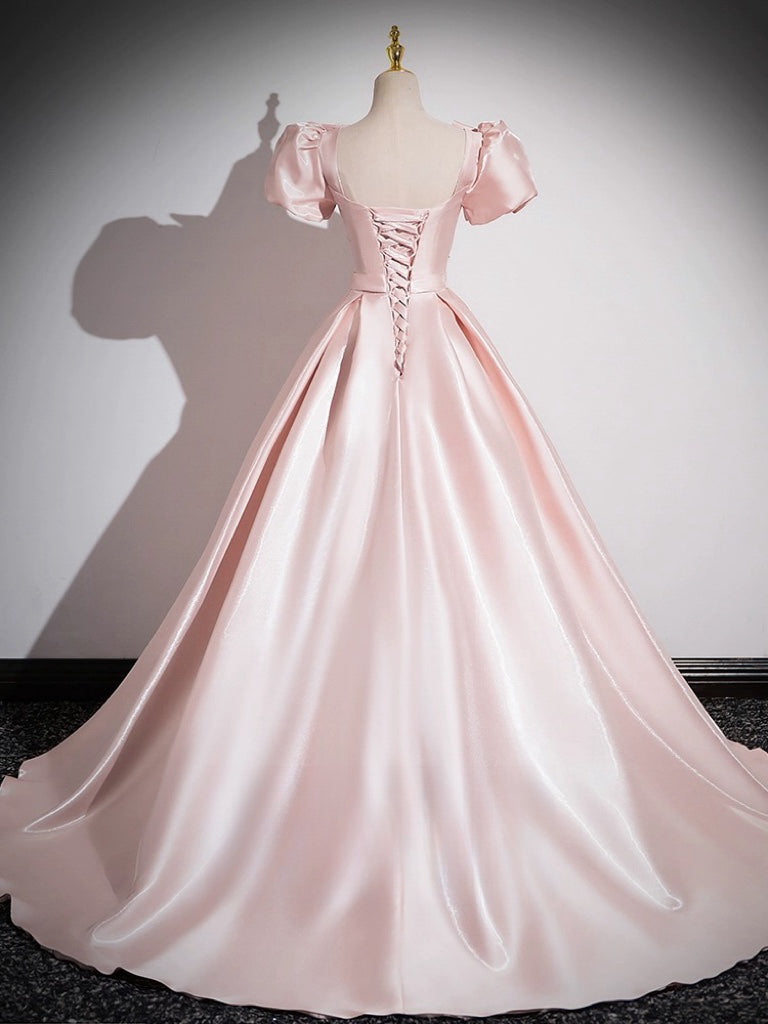 A-Line Satin Pink Long Prom Dress, Pink Long Formal Dress