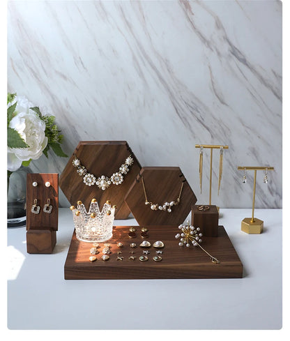 Wooden Jewelry Display Stand Set – Ring, Necklace, Earring Organizers for Retail & Home