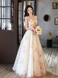 A-Line Champagne Long Prom Dress, Champagne Long Formal Dress